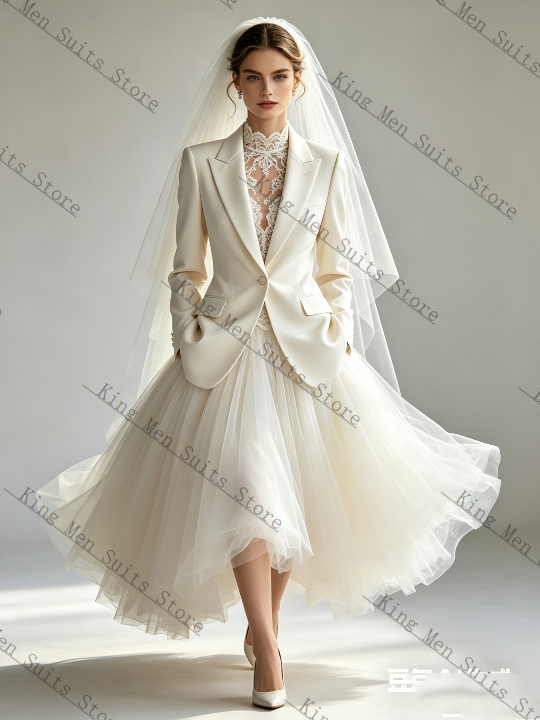Women Formal Wear With Skirt - White Spring Women Suit Skirt 2