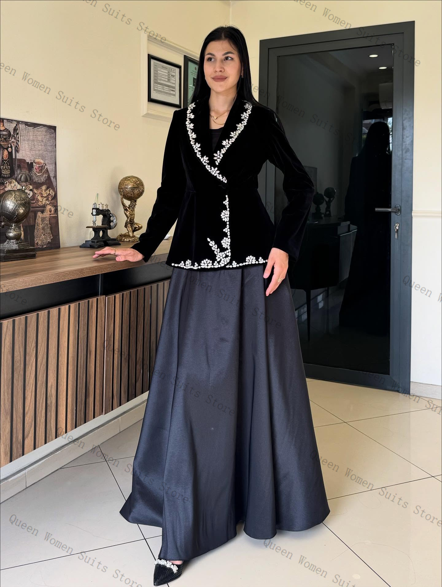 Women Formal Wear With Skirt - Velvet Women Suit Skirt Set 2