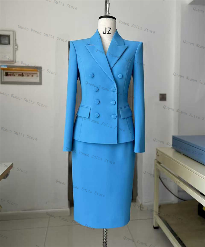 Sky Blue Women Suit Skirt Set  – Women Formal Wear With Skirt recenzja i cena