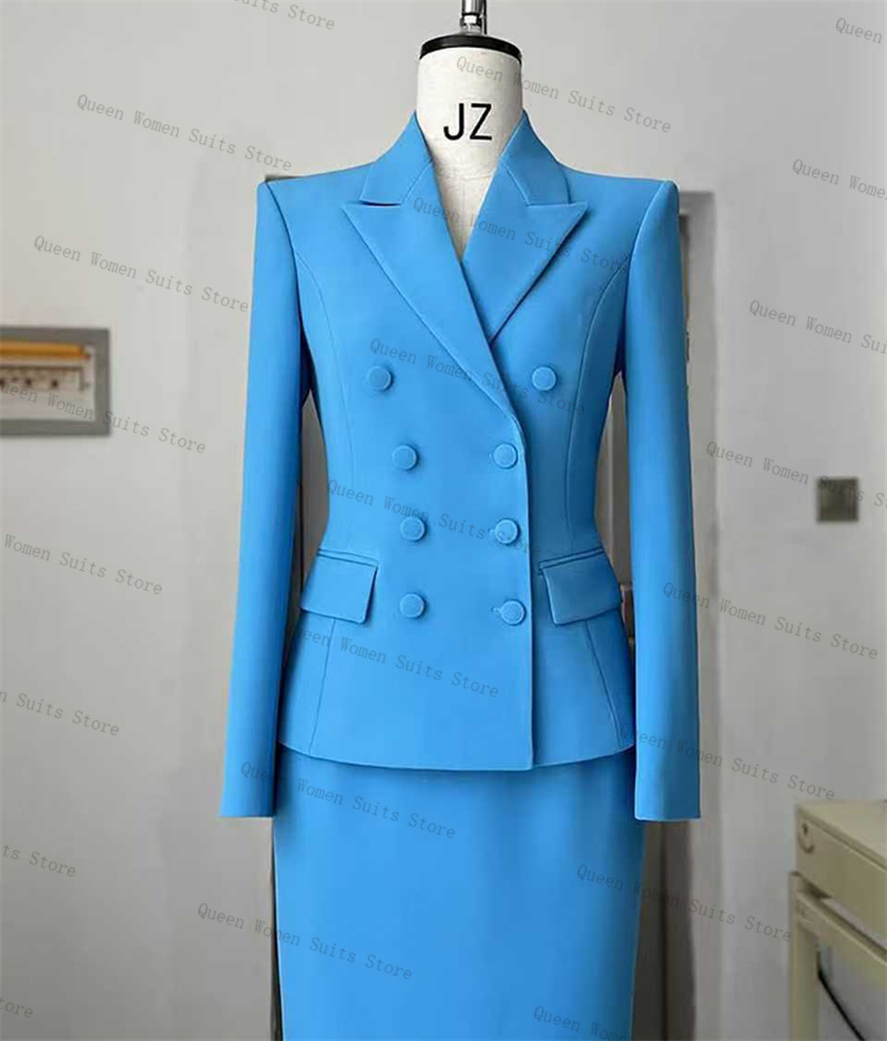 Sky Blue Women Suit Skirt Set  – Women Formal Wear With Skirt recenzja i cena