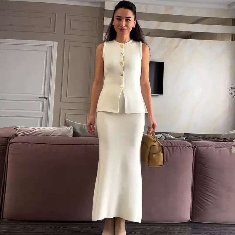 Round-neck Single-breasted Sle – Women Formal Wear With Skirt recenzja i cena