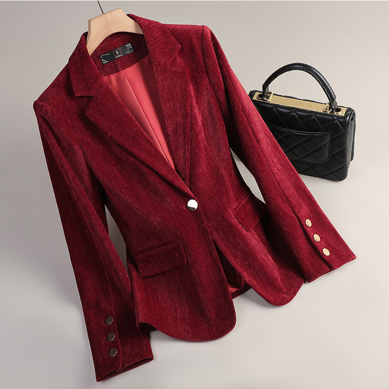 Yellow Gold Velvet Blazer Wome – Women'S Office Formal Wear For Ladies recenzja i cena