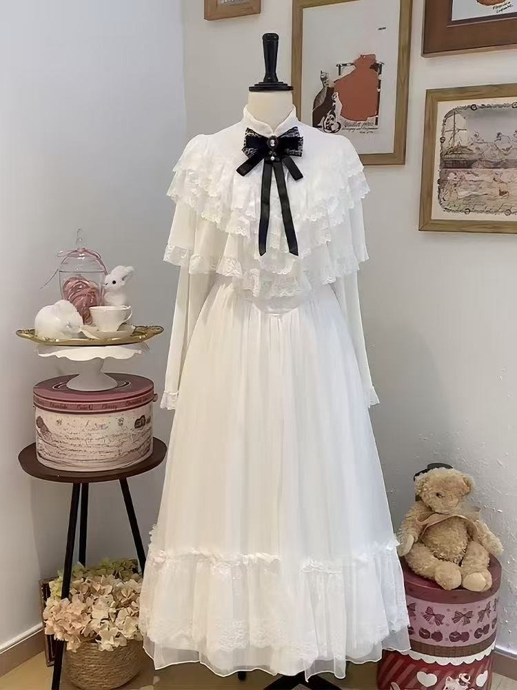 Japanese Short Sleeve Bow Lace – Women Formal Wear With Skirt recenzja i cena