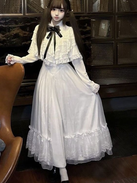 Japanese Short Sleeve Bow Lace – Women Formal Wear With Skirt recenzja i cena