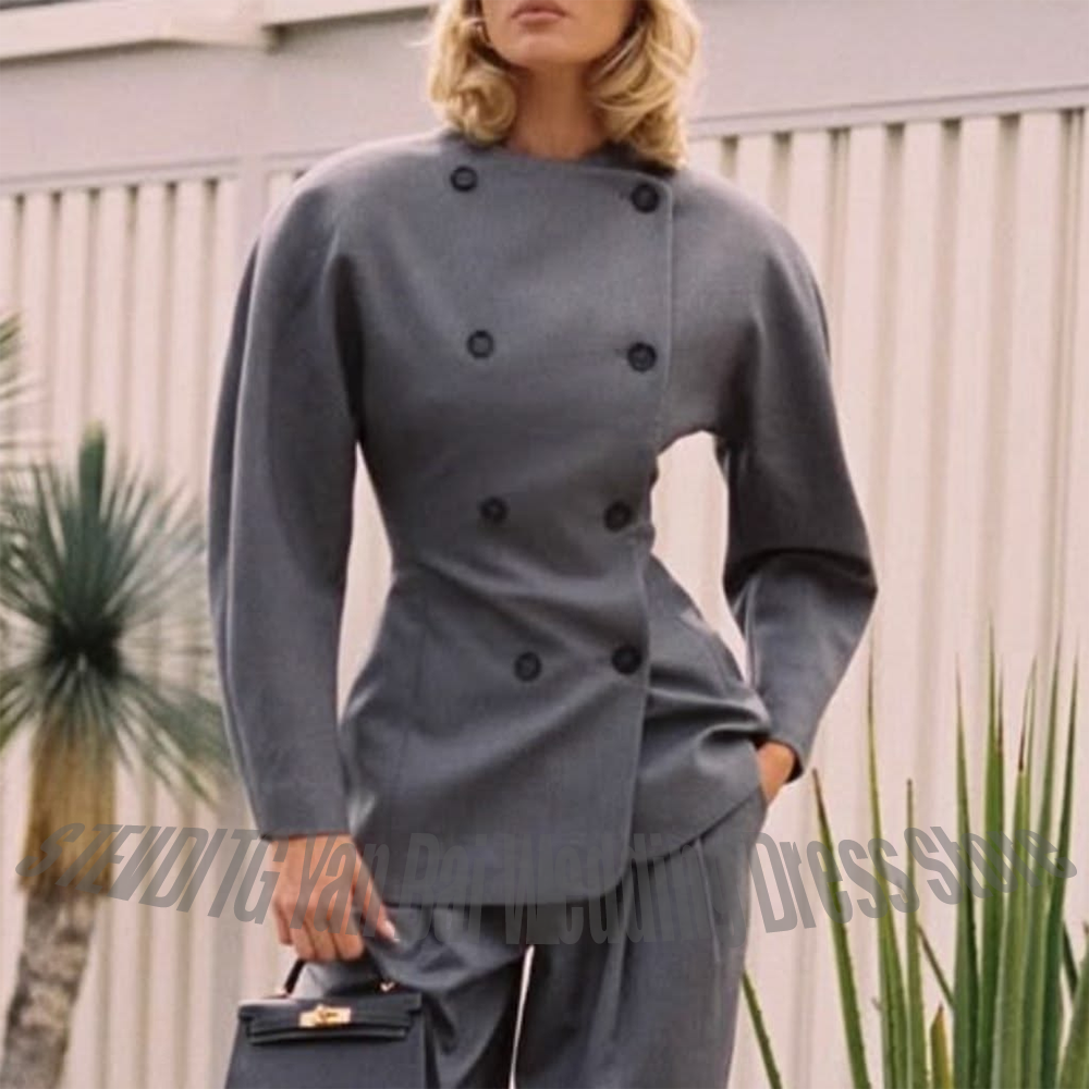 Classic Grey Women's Suit Set  – Women Formal Wear Shirt And Pant recenzja i cena
