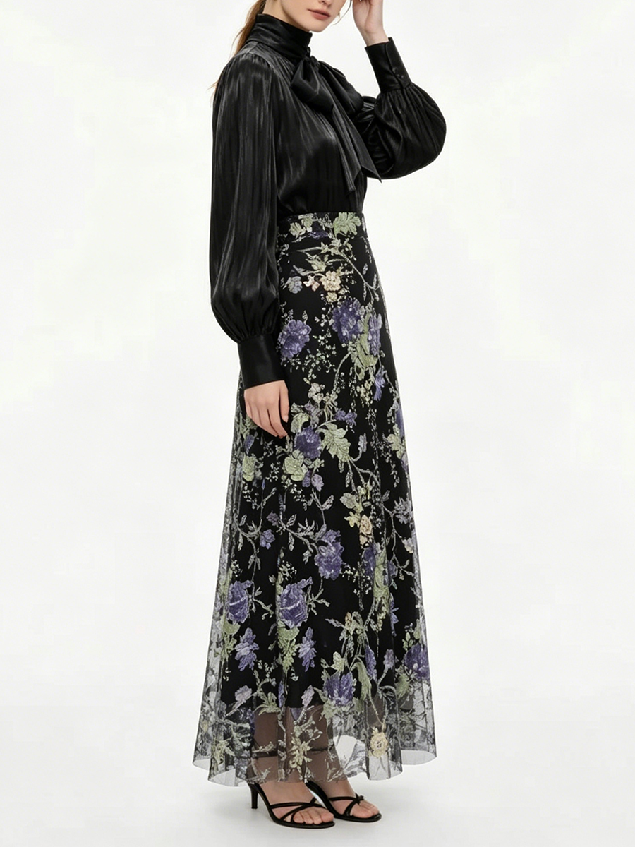 VGH Elegant Chic Black Floral  – Women Formal Wear With Skirt recenzja i cena