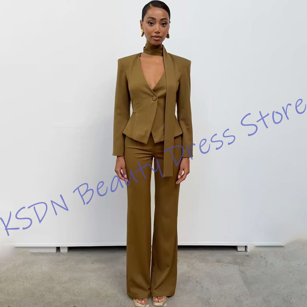 Elegant Camel Brown Women's 2- – Women Formal Wear Shirt And Pant recenzja i cena